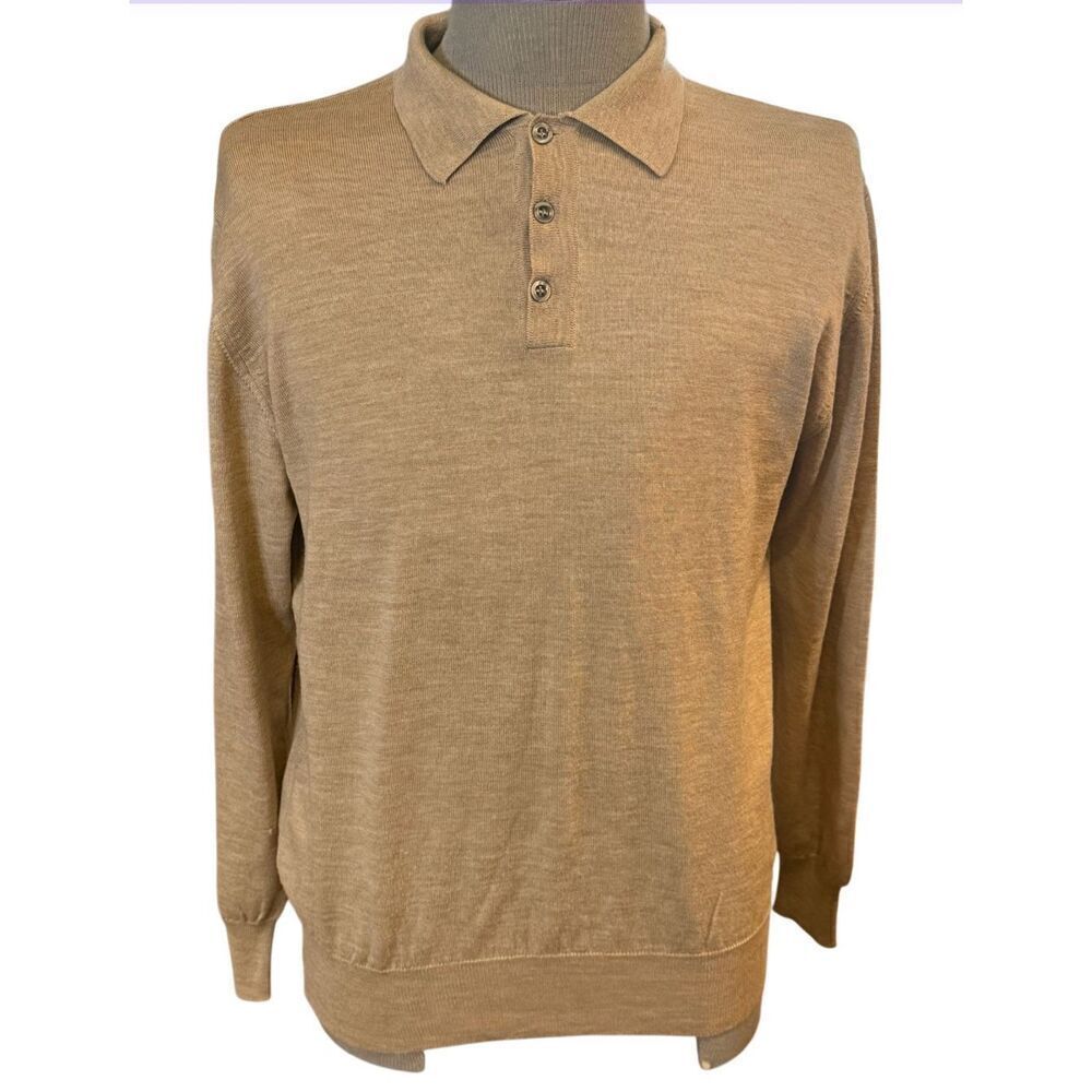 R&R Casuals Extra Fine Italian Merino Sweater Tan Sz. M Soft Career Weekends